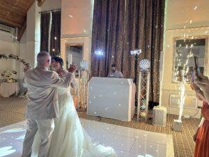 DJ, LED Dance Floor, Cold Sparks First Dance for a wedding at the heritage park hotel function room in Pontypridd