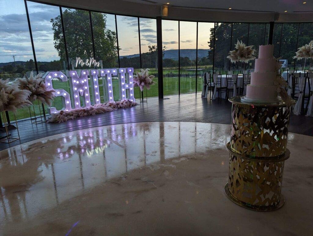 light up letters wedding south wales at sant ffraed house