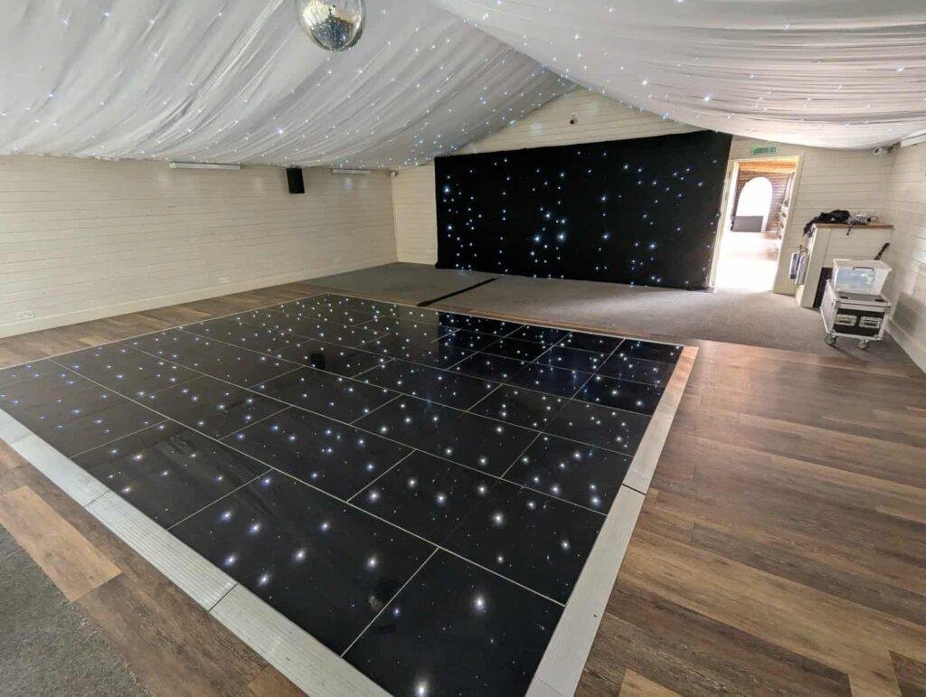 Starlight wedding dance floor with starry night LED lights for elegant wedding receptions. Perfect f.