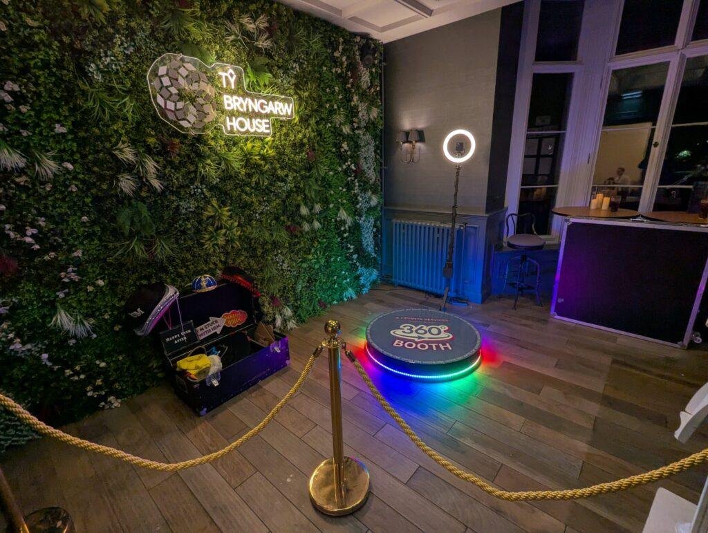 360 video booth for wedding at Bryngarw house